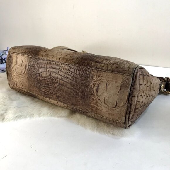 Brahmin Vintage Croc Leather Hobo Bag Brown Tan Harness Ring Medium - Picture 7 of 16